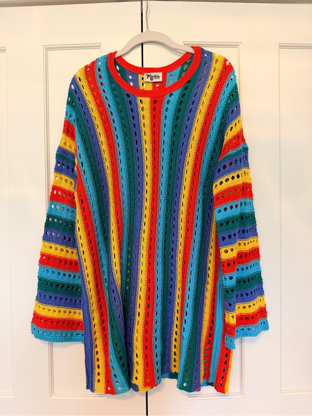 Show Me Your MuMu Multicolor Open-Knit Striped Swim Coverup